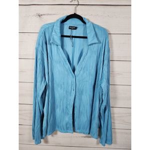 Pretty Little Thing Womens Shirt Button Knitted Long Sleeve Collar Blue‎ Size 22